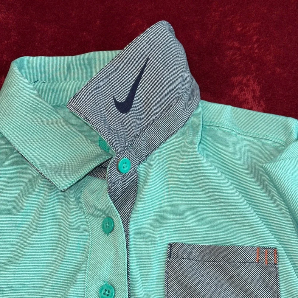 Nike Golf Sport Womens Dri-FIT‎ Polo Shirt Mint Green Stripe Pocket 518051-395 M